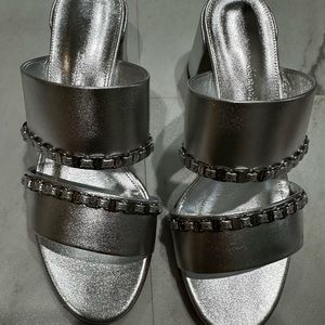 Salvatore Ferragamo silver metallic slides GORGEOUS!
